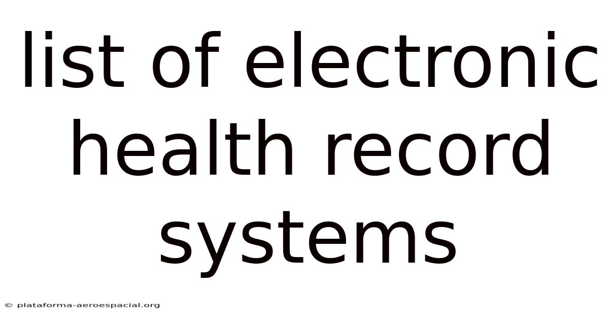 List Of Electronic Health Record Systems